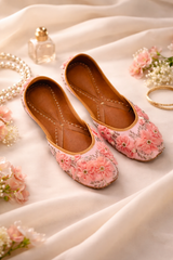 Bahaar Hand-Embellished Pastel Pink 3D Floral Juttis