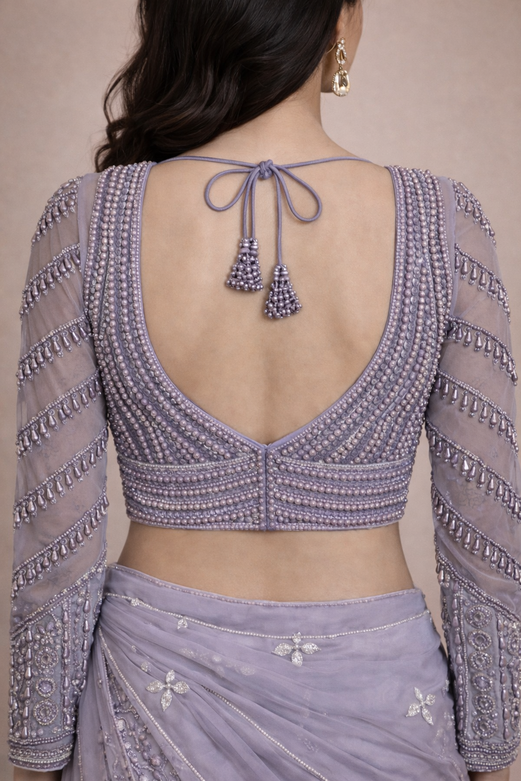 Hand-Embroidered Georgette Blouse – Purple