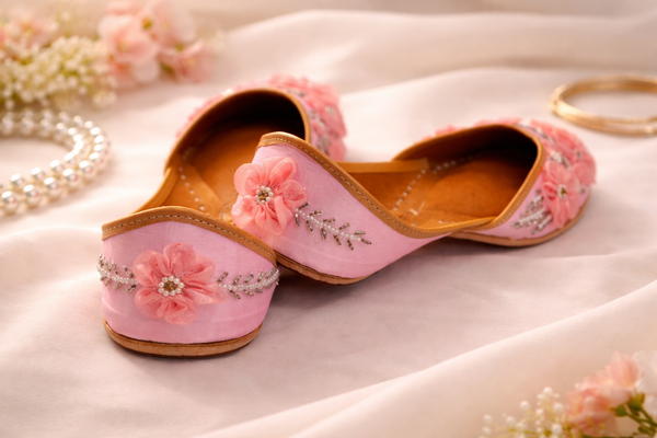 Blush Pink 3D Floral Embellished Ballet Flats