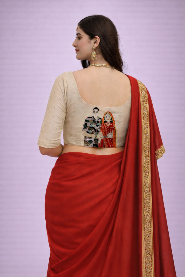 Hand-embroidered Silk blend Blouse-Cream