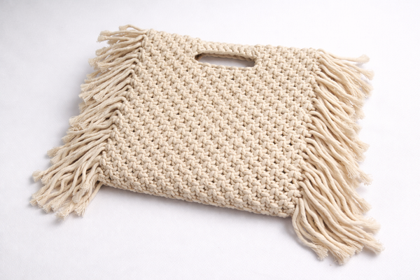 Handcrafted Macramé Clutch with Fringe Detail - Natural