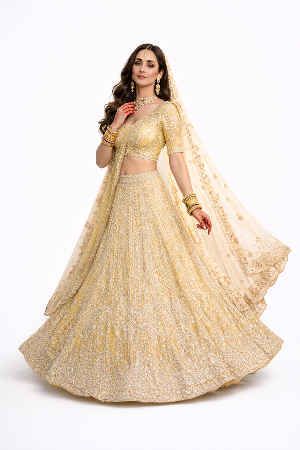 Regal Golden Embroidered Bridal Lehenga Set