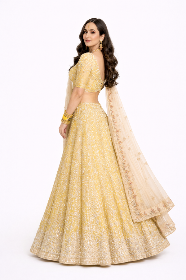 Regal Golden Embroidered Bridal Lehenga Set