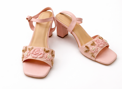 Gulabi Hand-Embroidered Pastel Pink Designer Block Heels