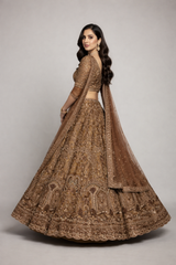 Kashvi Chocolate Brown Embroidered Designer Lehenga Set with Net Dupatta