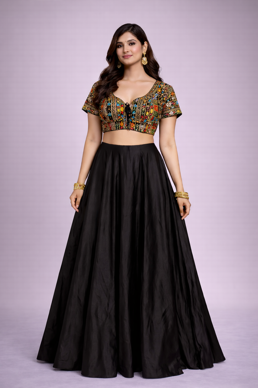 Kavya Obsidian Cotton Silk Lehenga Set