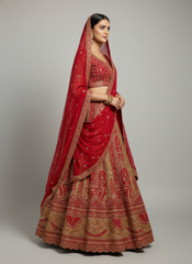 Maharani Crimson Red Heritage Bridal Lehenga With Bridal Box