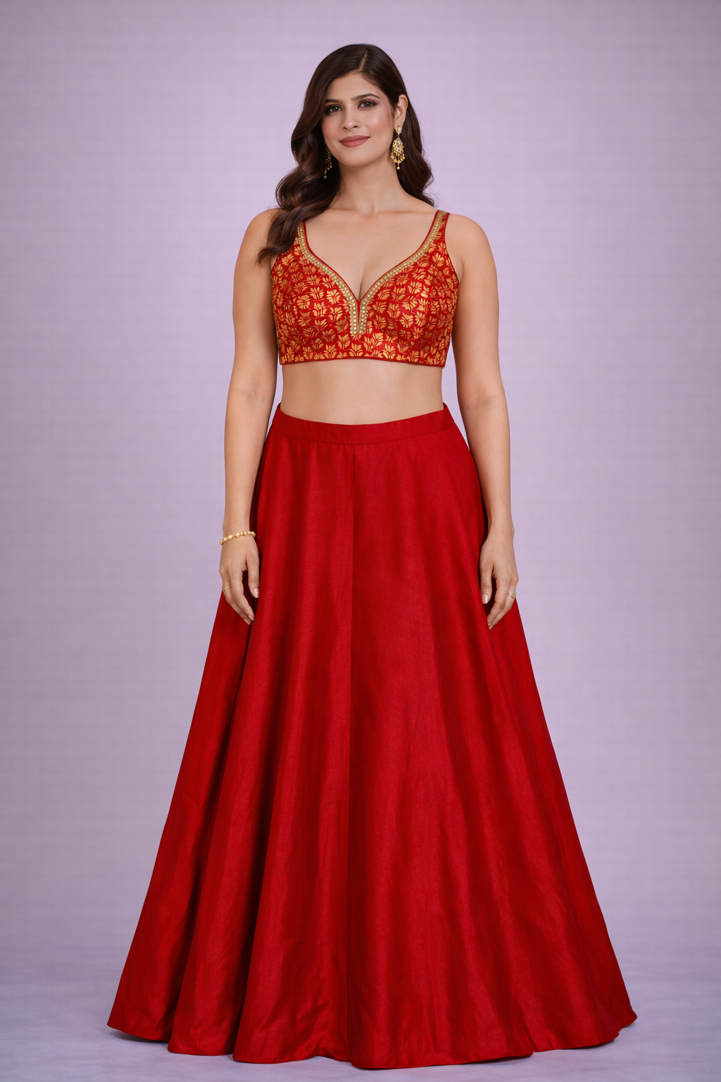 Meera Vermilion Brocade Silk Lehenga Set