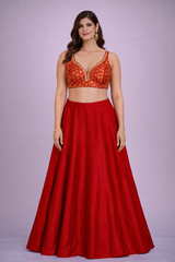 Meera Vermilion Brocade Silk Lehenga Set