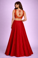Meera Vermilion Brocade Silk Lehenga Set