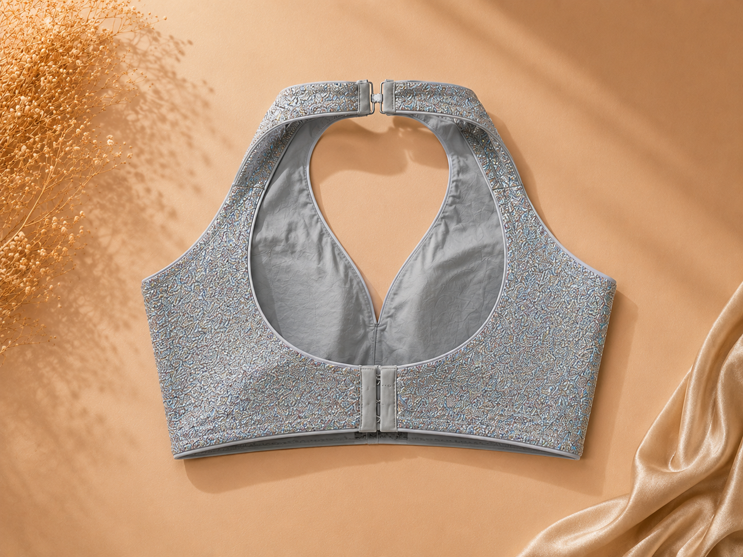 Moonveil Silver Shimmer Halter Neck Blouse