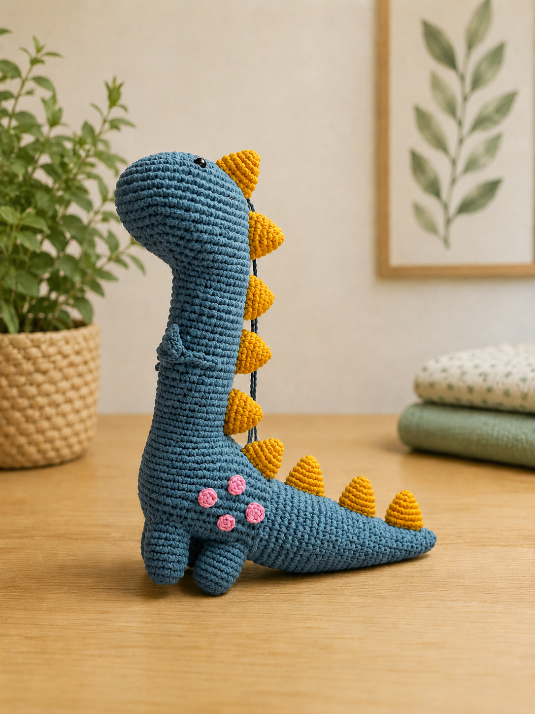 Mr. Dino Blue: Premium 100% Cotton Hand-Crochet Toy
