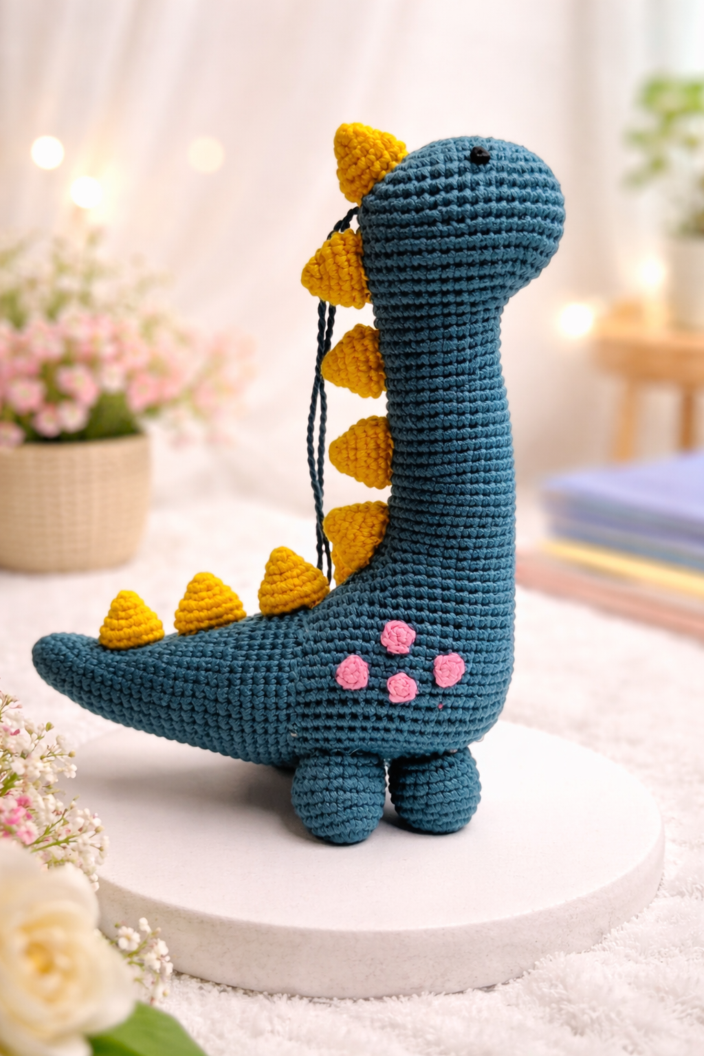 Mr. Dino Blue: Premium 100% Cotton Hand-Crochet Toy