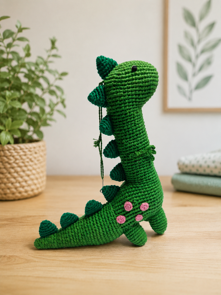 Mr. Dino Green: Premium 100% Cotton Hand-Crochet Toy