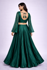 Nisha Emerald Designer Bell-Sleeve Lehenga Set