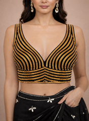 Noir Gold Glam Designer Blouse
