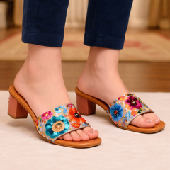 Phoolwari Multi-Colored Hand-Embellished Floral Block Heels