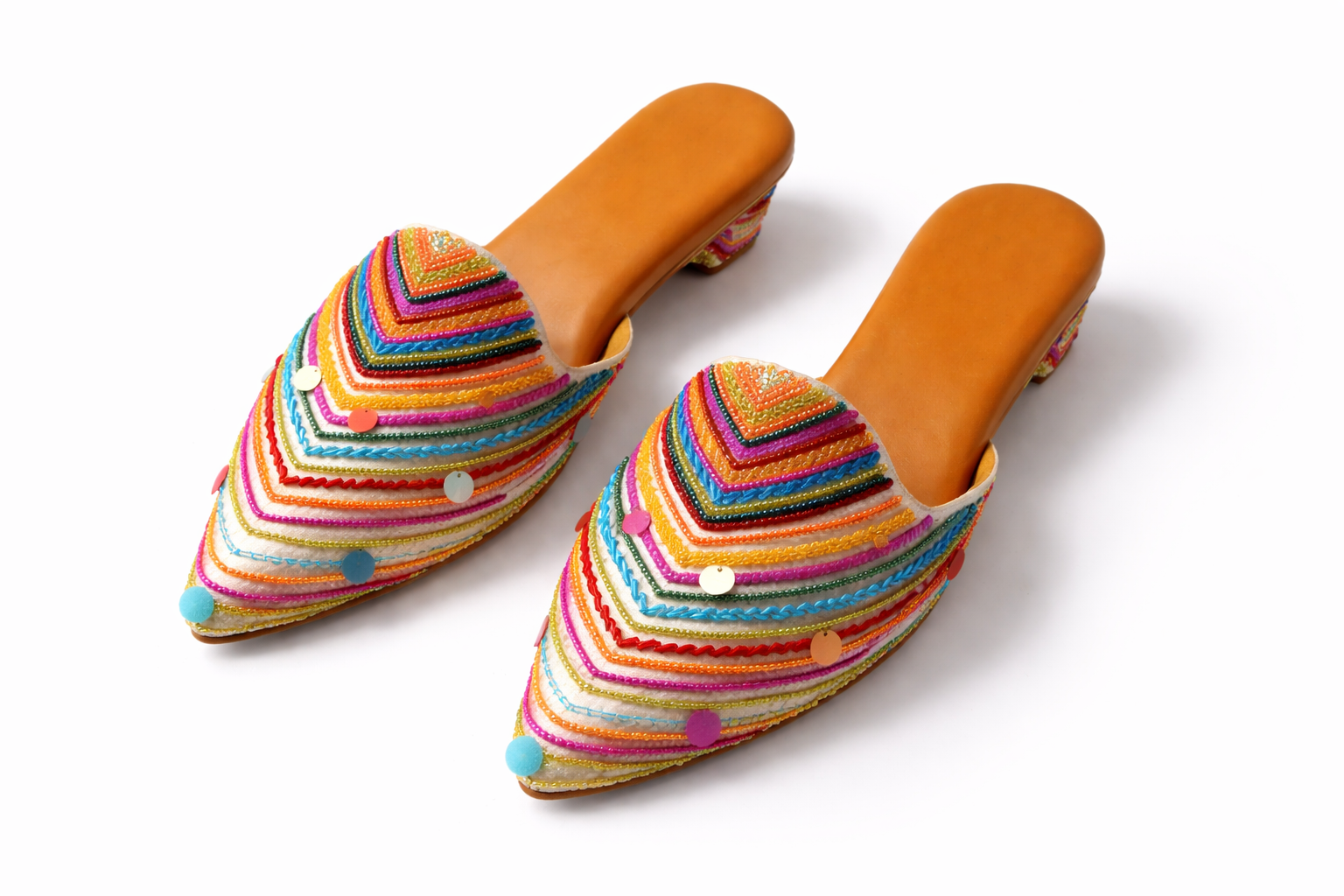 Rangili Multi-Colored Chevron Low Block Heel Mules