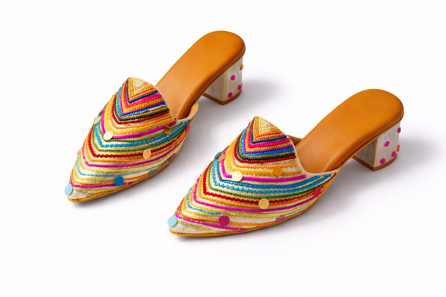 Rangili Multi-Colored Chevron Low Block Heel Mules