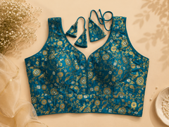 Royal Blue Floral Zari Blouse