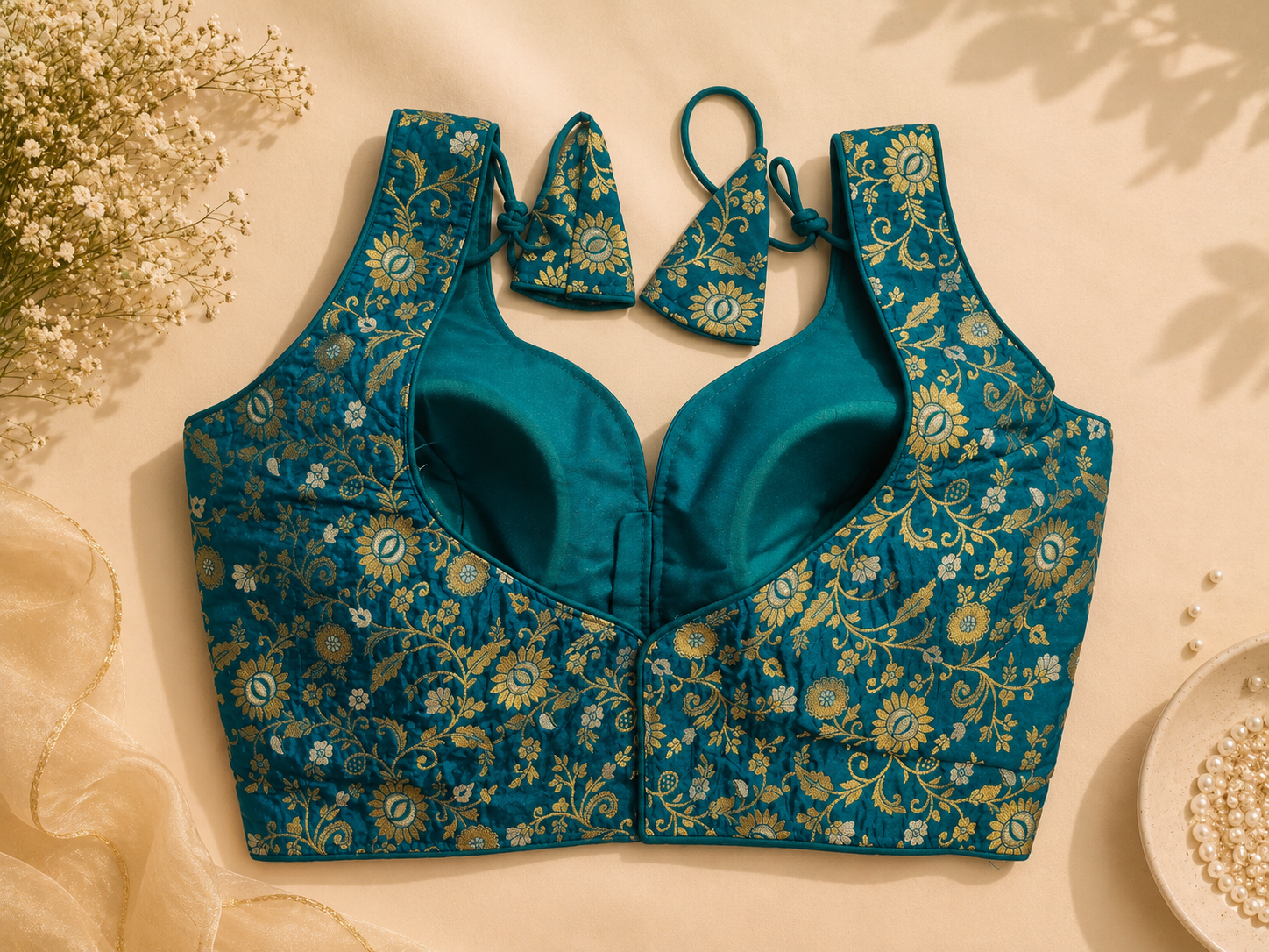 Royal Blue Floral Zari Blouse