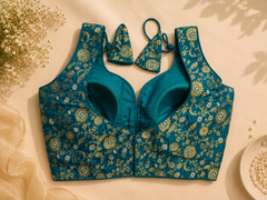 Royal Blue Floral Zari Blouse