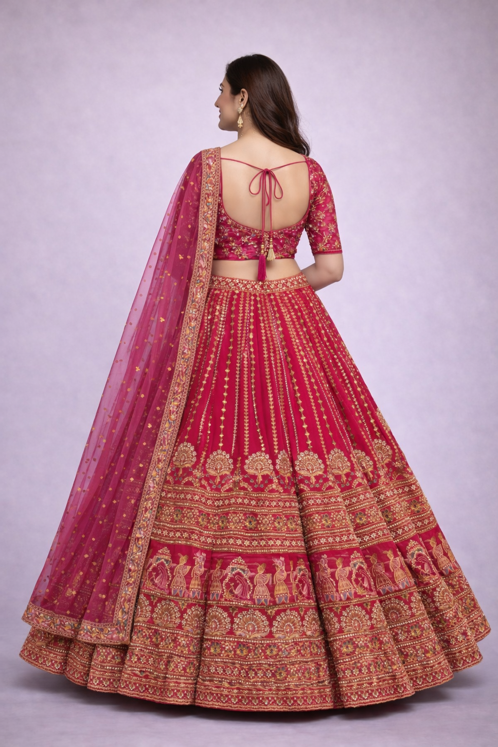 Royal Doli Motif Bridal Ball Gown Lehenga with Bridal Box