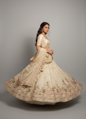 Siya Ivory Floral Embroidered Designer Lehenga Set with Net Dupatta