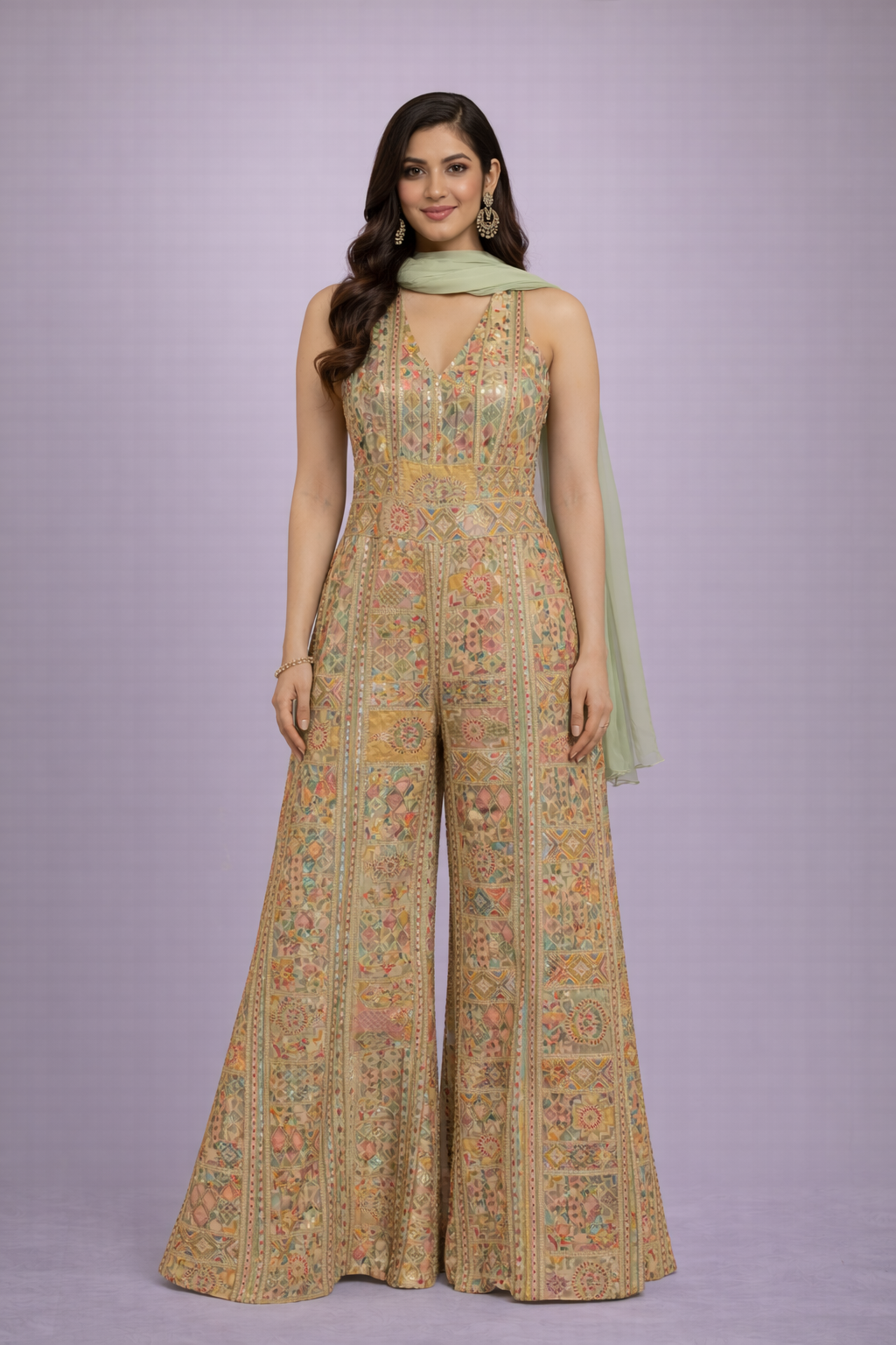Swara Embroidered Jumpsuit with Dupatta