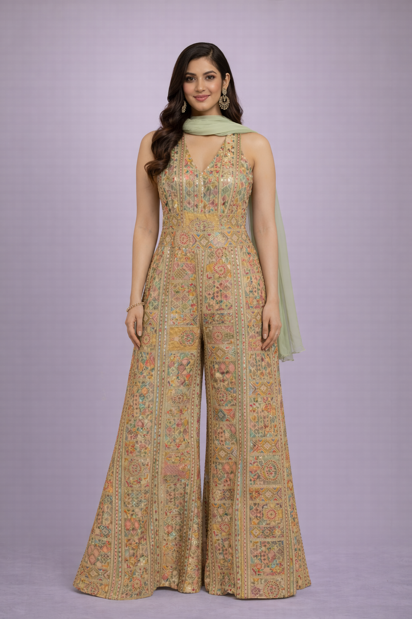 Swara Embroidered Jumpsuit with Dupatta