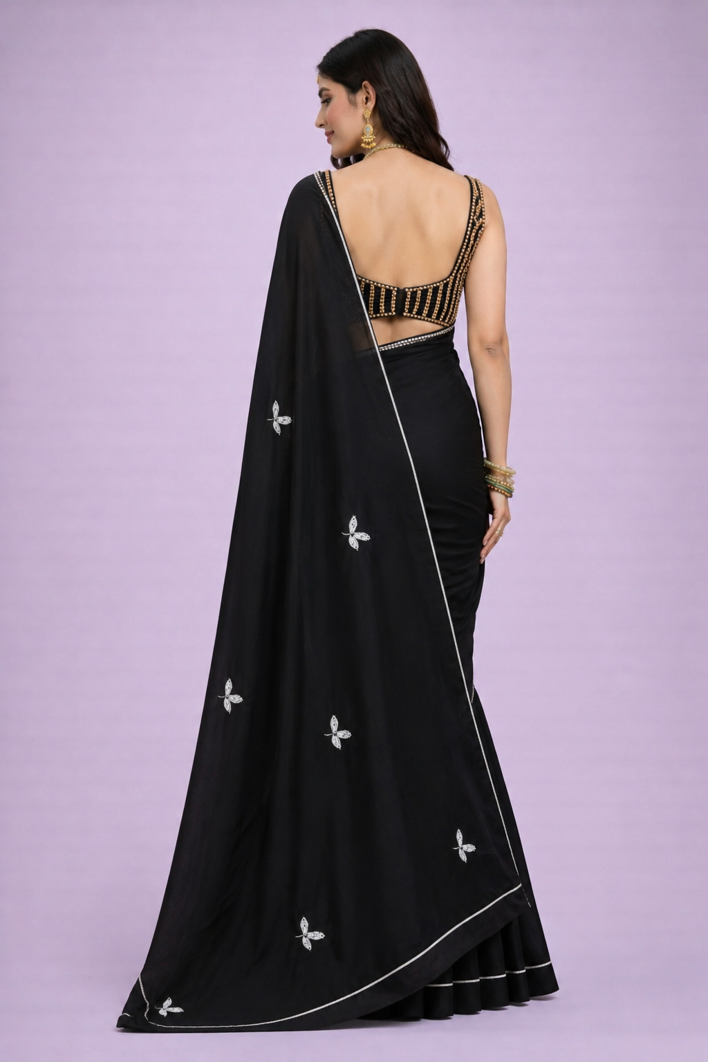 Tara Obsidian Black Georgette Saree (Saree Only)