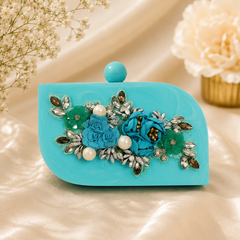 The Azure Bloom: Embellished Resin Evening Clutch