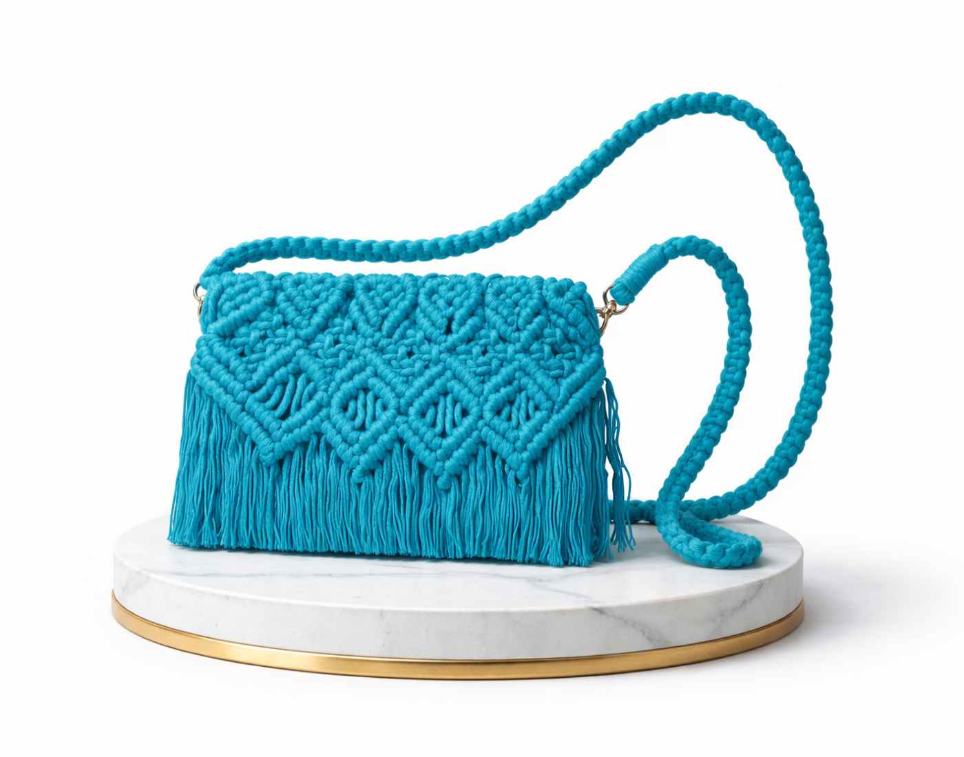 The Azure Breeze: Hand-Knotted Macrame Fringe Sling