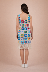 The Boho Granny-Square Hand-Crochet Fringe Mini Dress