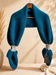 The Cerulean Knitted Wrap Scarf with Contrast Cuffed Ends