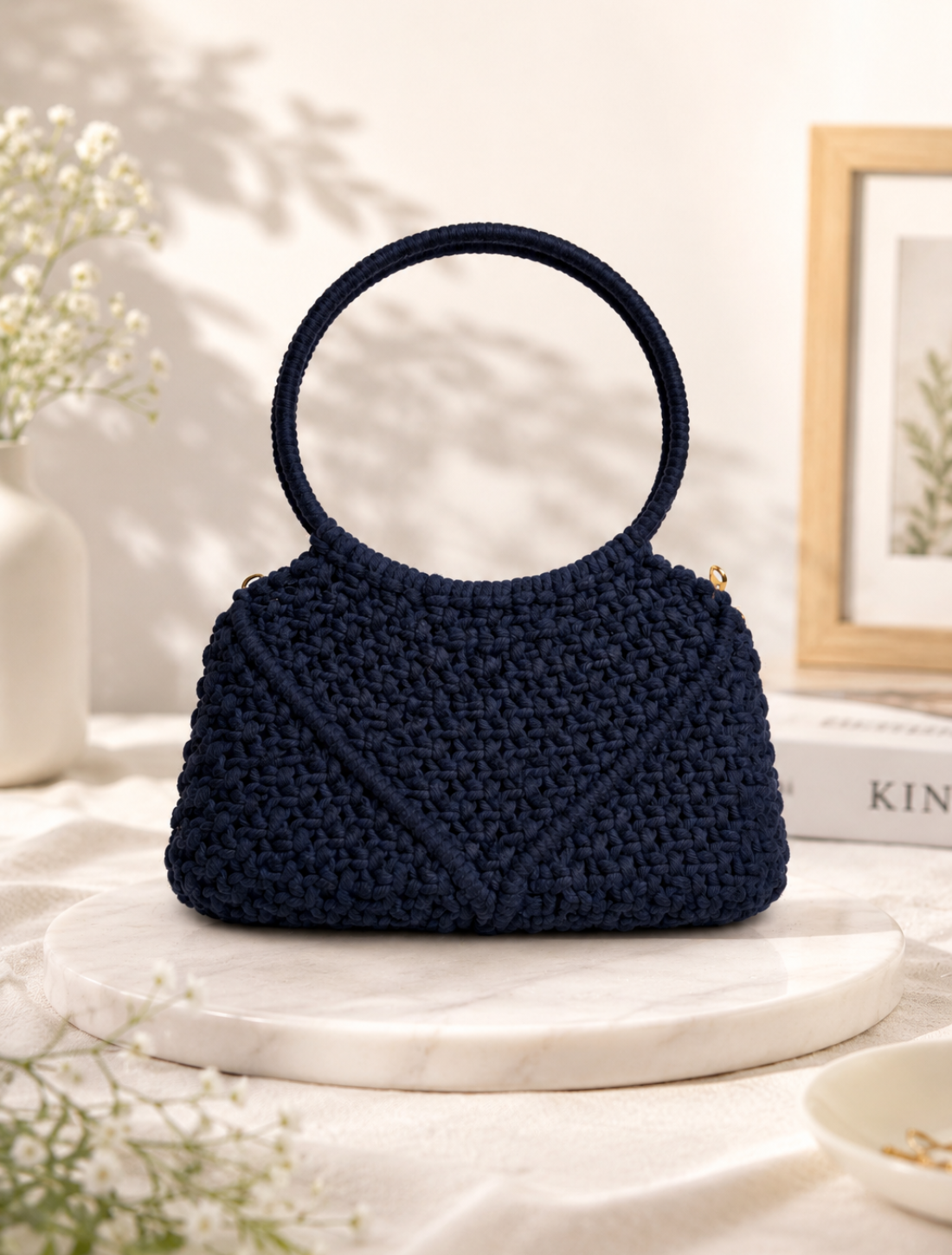 The Midnight Muse: Hand-Knotted Macrame Structured Bag