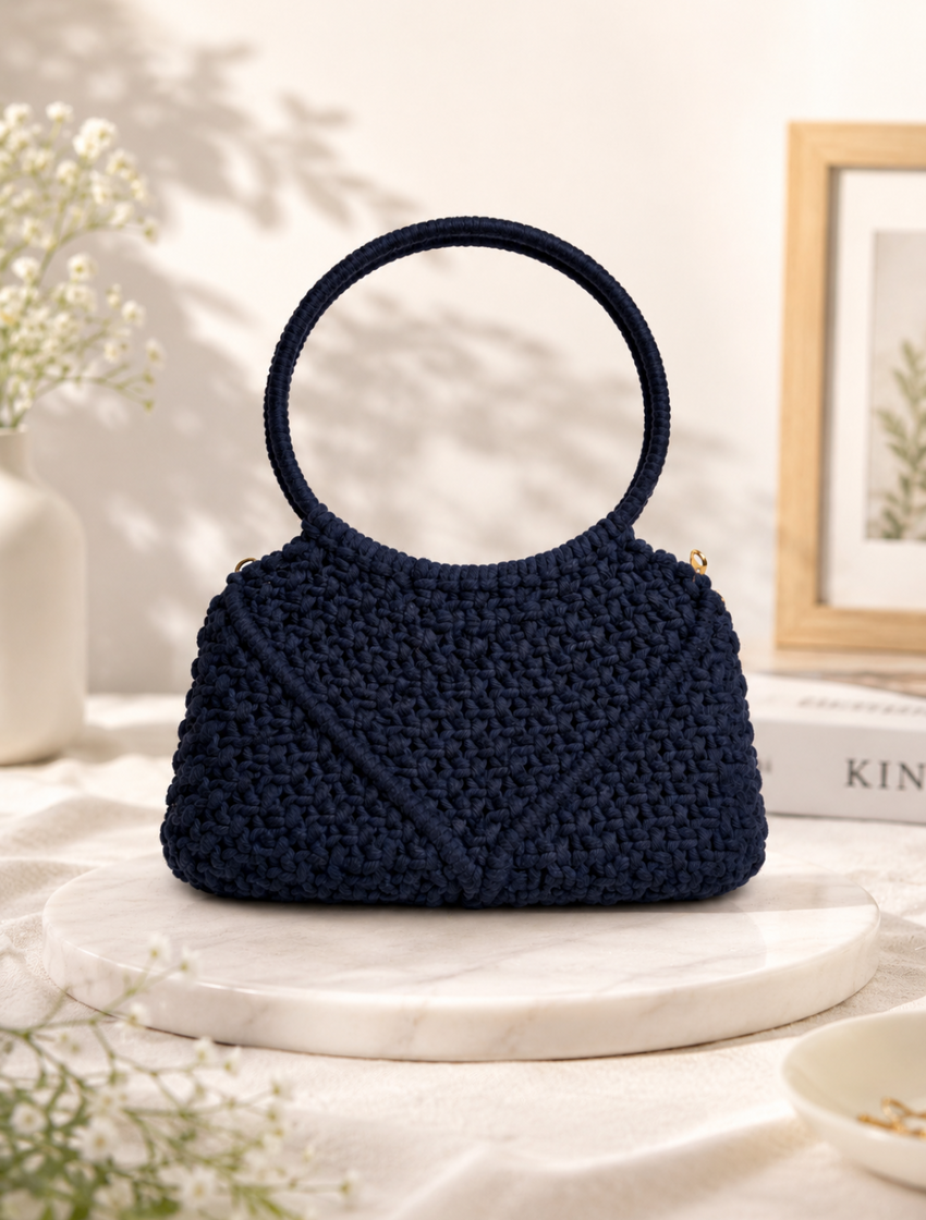 The Midnight Muse: Hand-Knotted Macrame Structured Bag