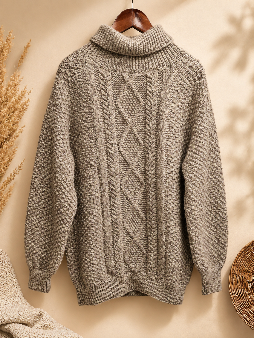 The Nomad Moss-Stitch High-Neck Heavy Sweater