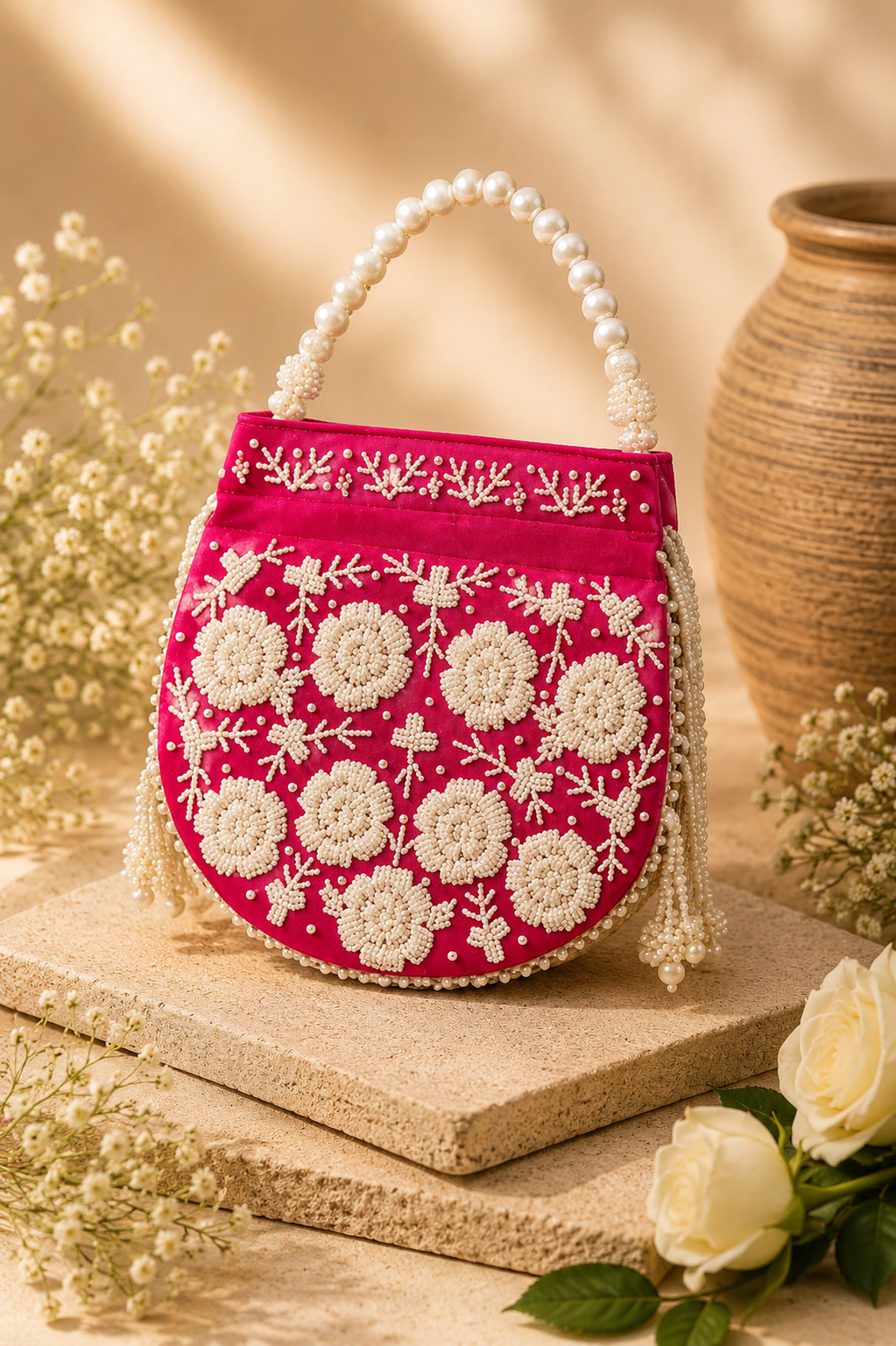 The Royal Fuschia: Hand-Beaded Festive Potli