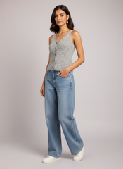 The Silver-Grey Classic Button-Down Crochet Vest