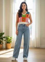 The Whimsical Patchwork Fun-Knit Sweater Vest