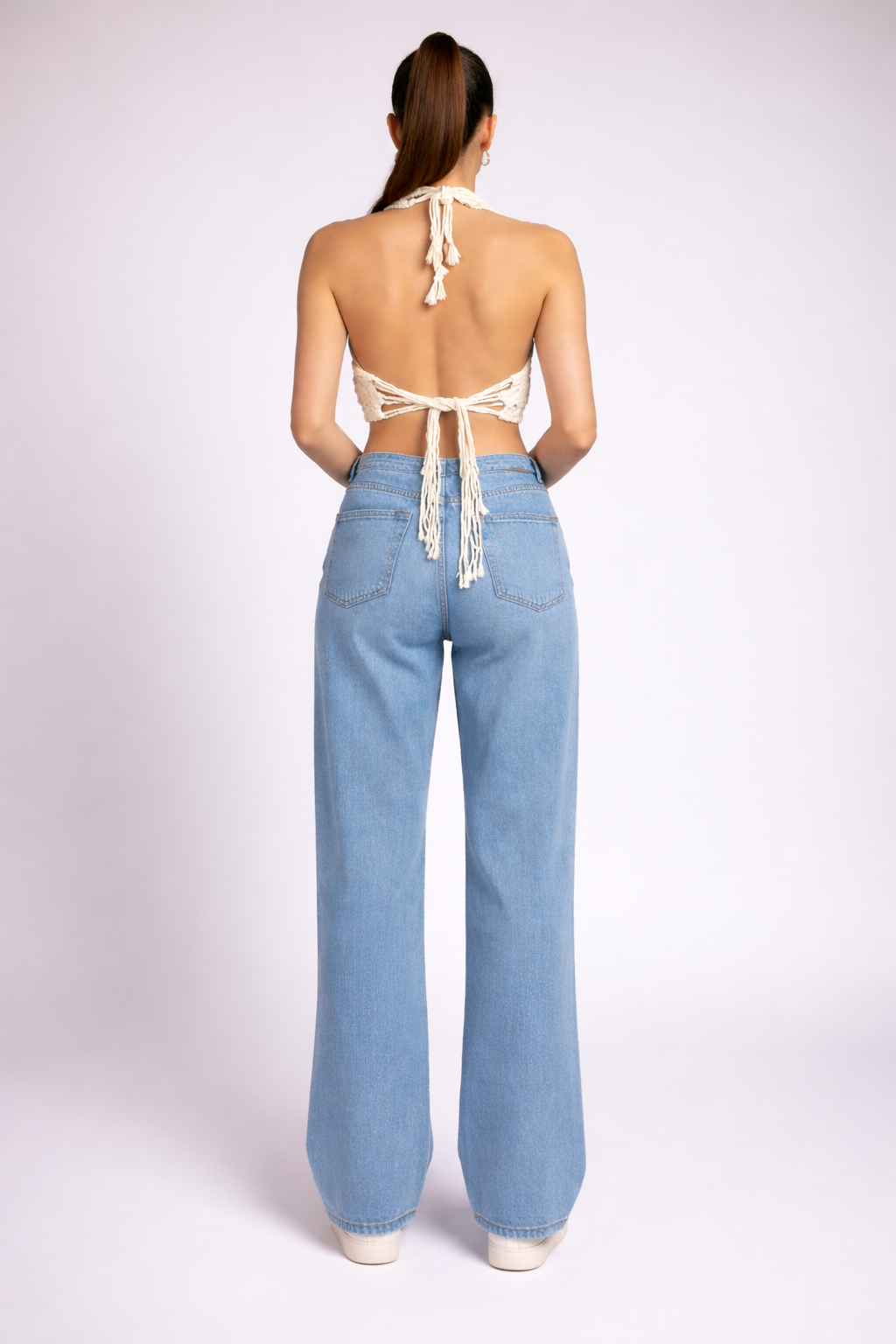 The Alabaster Halter Fine-Knit Macramé Crop Top