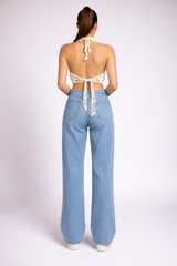 The Alabaster Halter Fine-Knit Macramé Crop Top