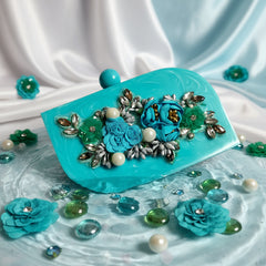 The Azure Bloom: Embellished Resin Evening Clutch