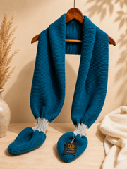 The Cerulean Knitted Wrap Scarf with Contrast Cuffed Ends