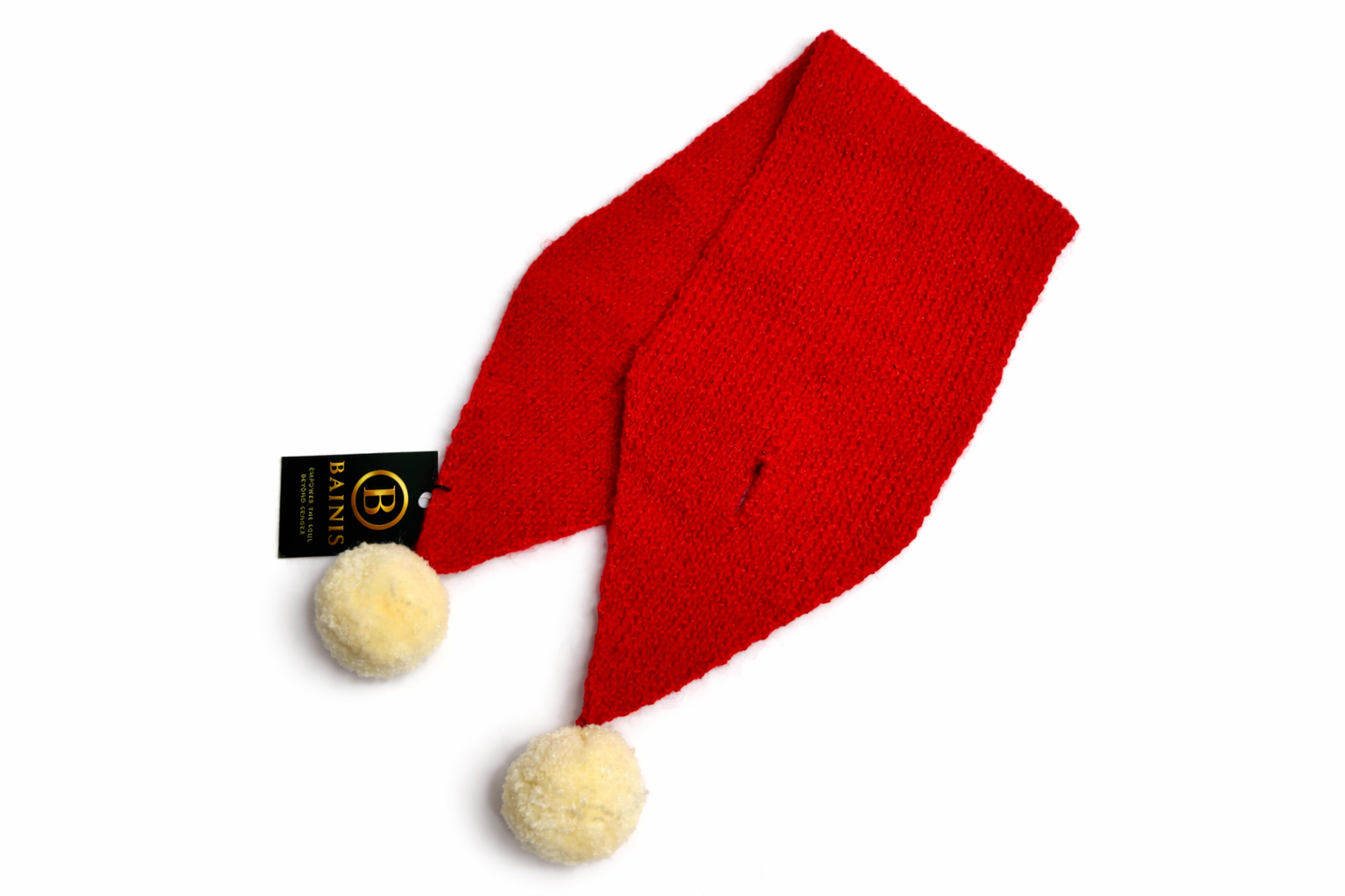 The Crimson Festive Knitted Neck-Warmer with Cream Pom-Poms