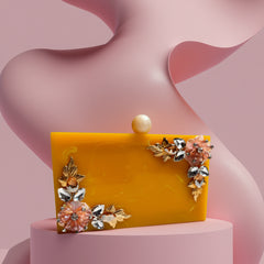The Golden Petal: Embellished Resin Evening Clutch