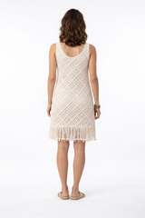 The Ivory Artisan Macrame Hand-Knotted Fringe Mini Dress