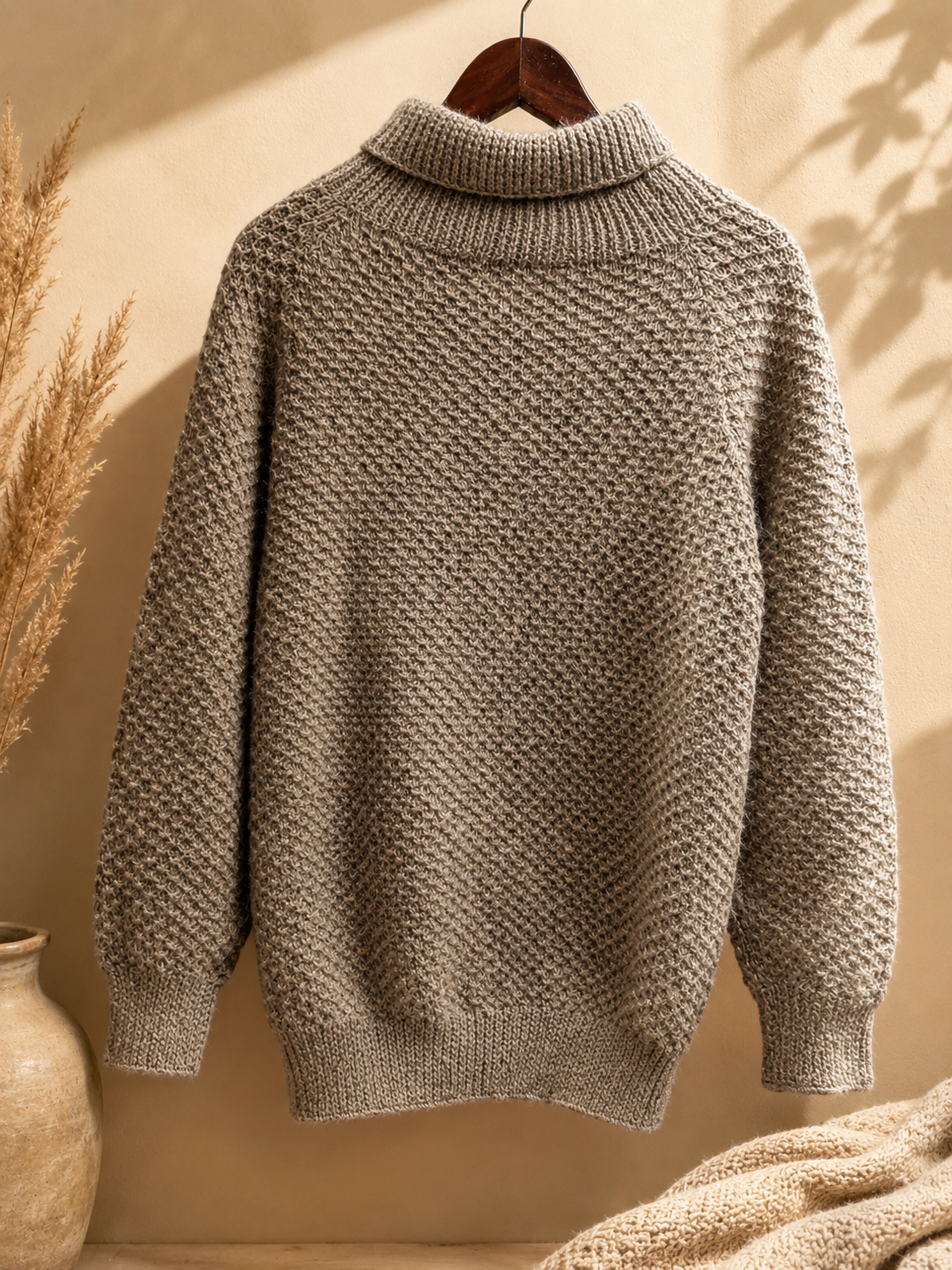 The Nomad Moss-Stitch High-Neck Heavy Sweater