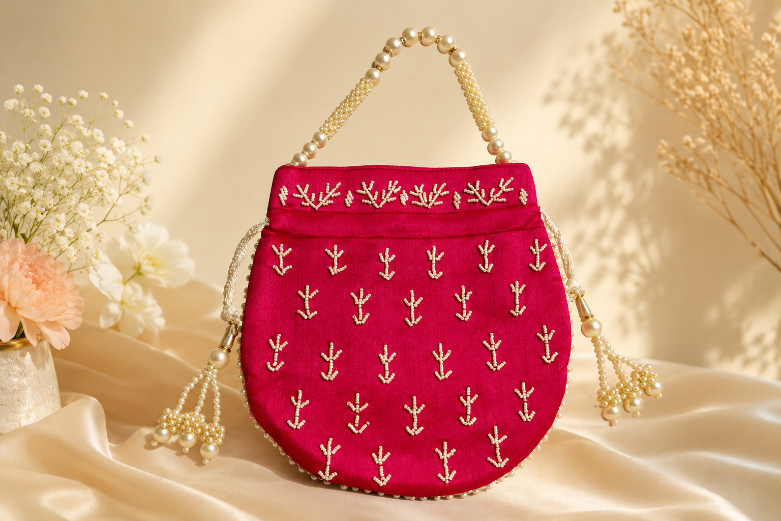 The Royal Fuschia: Hand-Beaded Festive Potli